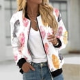 thumbnail image 2 of Feancey Womens Full Zip Jackets Elastic Ribbed Bomber Jacket 2025 Fall Trendy Print Flight Jackets Coat Casual Lightweight Windbreaker Varsity Jacket Sales Today Clearance,White,M, 2 of 5