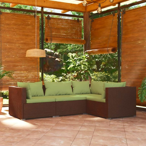 vidaXL 4 Piece Patio Lounge Set with Cushions Poly Rattan Brown