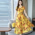 thumbnail image 3 of adviicd Dresses Women Evening Party Women's Tunic Dress Cute Printed V Neck Long Sleeve Casual Swing Ruffle Dress Yellow 3XL, 3 of 4