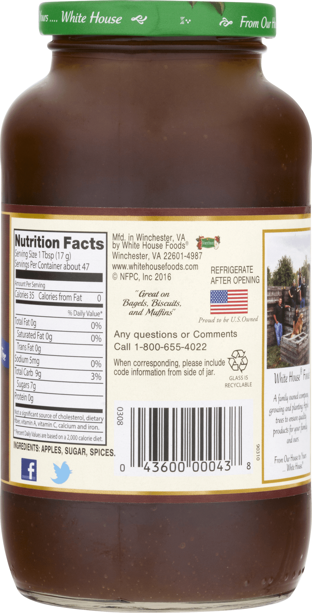 Natural Non-GMO White House Fruit Apple Butter, 28 oz Jar Natural Non-GMO White House Fruit Apple Butter, 28 oz Jar
