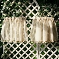 thumbnail image 5 of Vintage Linen Window Drapes Tassels Sheer Cream Beige Tier Curtains Cafe Kitchen Net Short Curtains Panels Rod Pocket Valance, 5 of 8