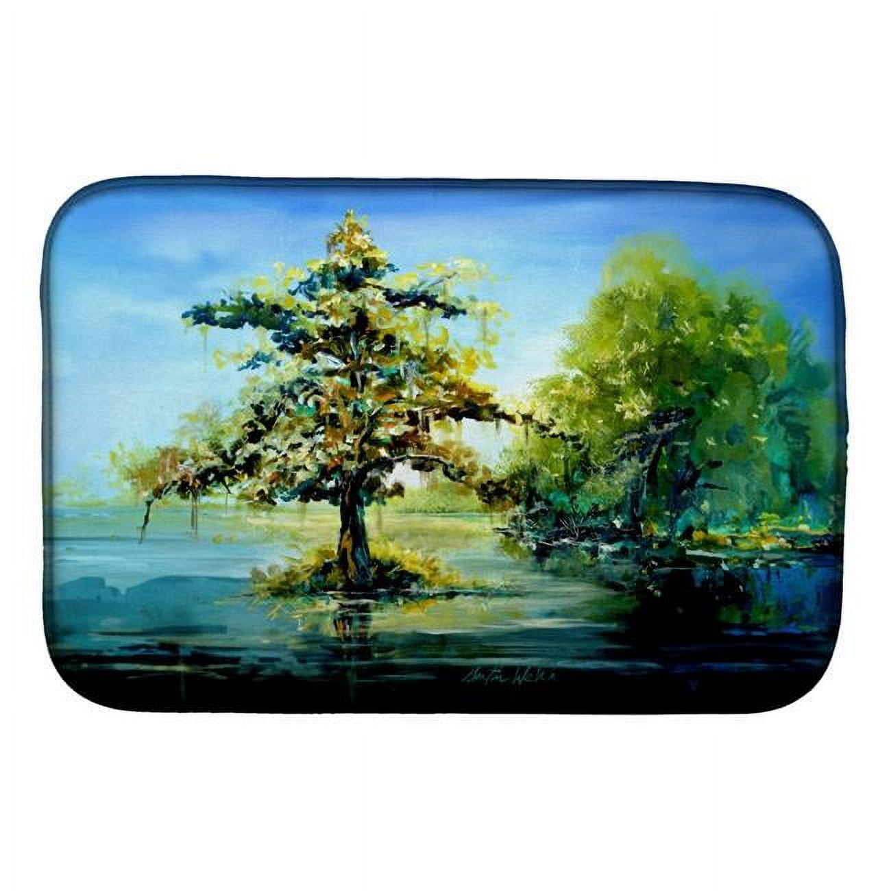Cypress Tree in the Bayou Blue Dish Drying Mat 14 in x 21 in