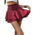 thumbnail image 2 of Women'S High Waist Ruffle Mini Shorts Cute Tiered Short Shorts with Shorts Underneath Wine Red XL, 2 of 9