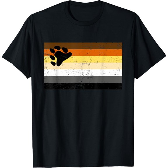 Mens LGBTQ Gay Pride Distressed Bear Culture Flag T-Shirt men and women can wear, black, white, gifts