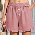 thumbnail image 4 of CHGBMOK Womens Linen Striped Shorts Ruffle Casual Athletic Shorts Comfy Short Pants with Pockets Summer Beach Vacation Outfits, 4 of 6