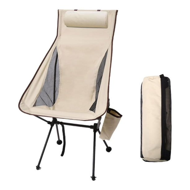 Silla plegable para acampar con reposacabezas, mueble con bolsa de transporte, silla de playa portátil para adultos, silla de pesca plegable para Beige