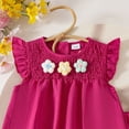 thumbnail image 4 of UAYOTSE Toddler Baby Girl Summer Clothes 3D Flower Ruffle Sleeveless Smocked Tunic Top Shorts Set Cotton Linen Outfit 2Pcs,Sizes 6-12 Months, 4 of 5