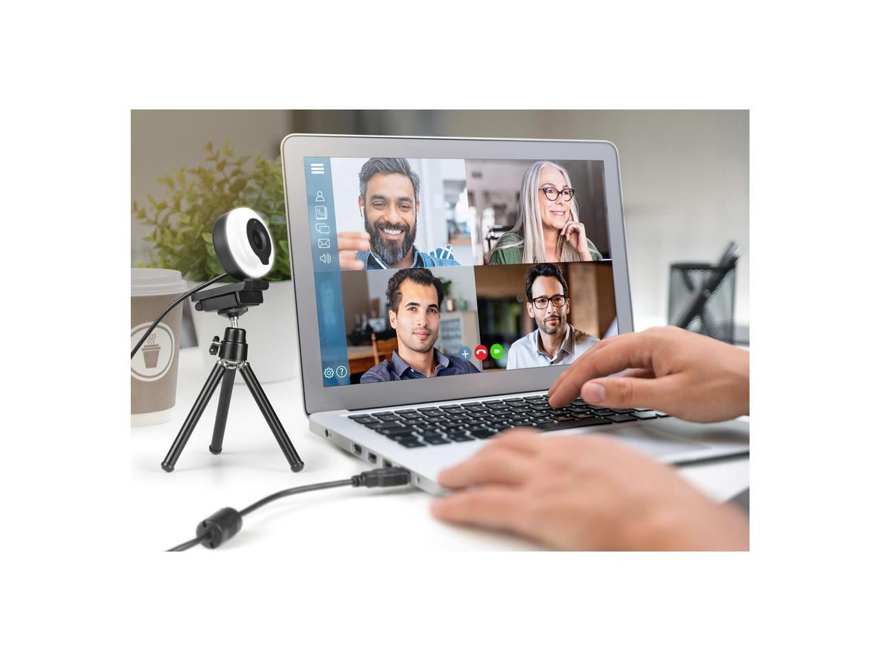 Aluratek 2K HD Ring Light Webcam with Tripod, Black/White