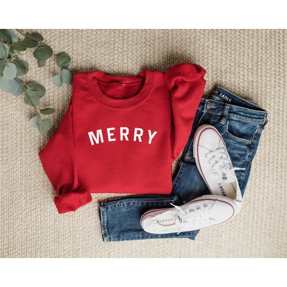 Merry Sweatshirt, Christmas Sweater For Women, Red Sweatshirt, Gift For Mom, Holiday, Winter Sweatshirt