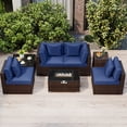 thumbnail image 1 of Costway 7 PCS Patio Furniture Set 40,000 BTU Gas Fire Pit Table Propane Tank Cover Table Mix Brown + Navy, 1 of 10