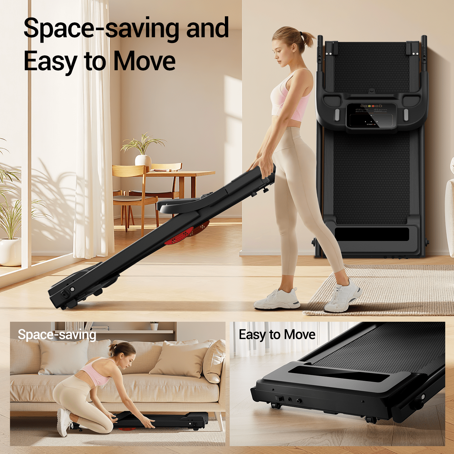 SONITU Portable Foldable Treadmill with Handle Bar, 265 lbs Capacity, LED Display for Home Office – Walking & Jogging Machine
