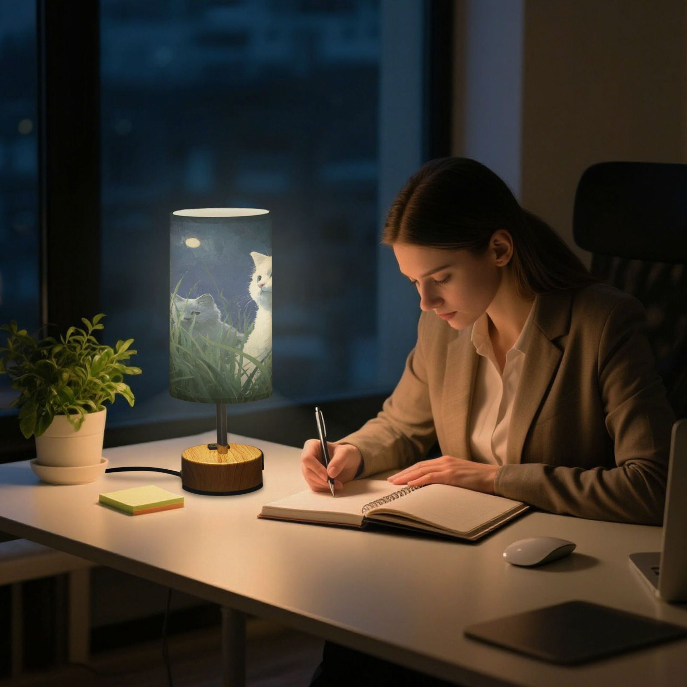 Touch-Control 3-Color Desk Lamp with Plug – Energy-Saving LED + 3 Simultaneous Charging Ports Cat Mom with Cat Babies