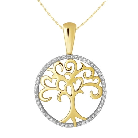 Tree of Life Pendant in 10 Karat Yellow and Encircled with Round Diamonds