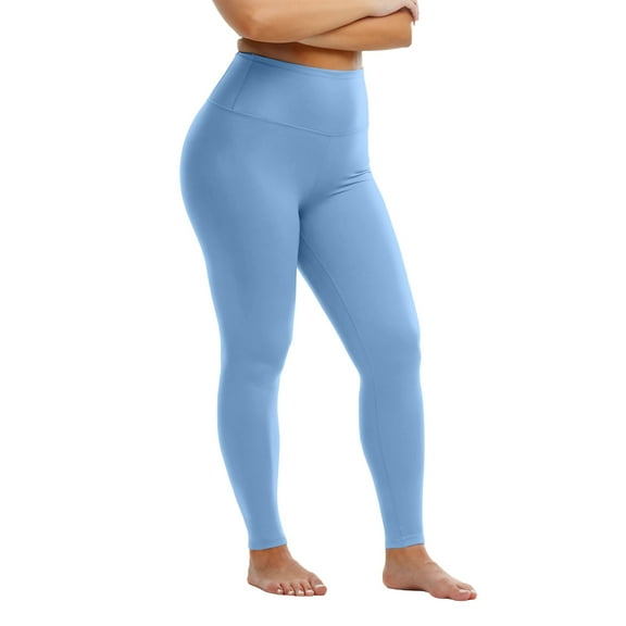 Women's Plus Size Solid Color Butt Lifting Workout Leggings, High Waist Yoga Pants for Women, Tummy Control Athletic Pants, Compression Fit,Light Blue,3XL
