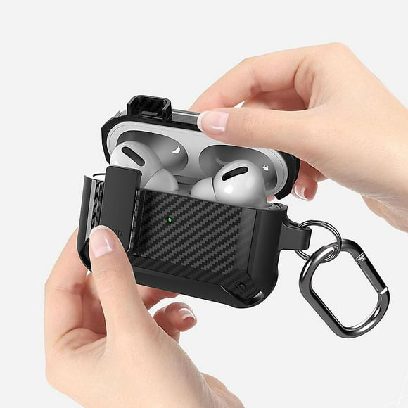 Étui Compatible Airpods Pro 2 avec Clip de Verrouillage Sécurisé, Couvercle de Commutateur Motif Fibre de Carbone pour Airpods Pro 2