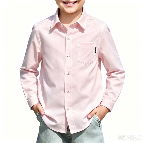 Back to School Boys Shirt Collared Long Sleeve Button Down Solid T Shirts Classic Basic Active Comfortable Dress Shirts, 150