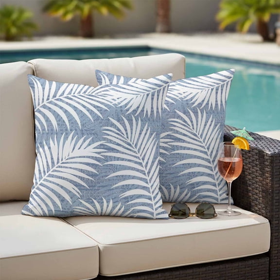 Purple Palm Leaf Outdoor Pillow Covers 24x24 Inch Throw Pillow Covers Set of 2 Waterproof Decorative Pillow Cases Summer Coastal Botanical Tropical Cushion Covers for Patio Furniture Garden Couch