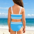 thumbnail image 6 of FINALGANG Girls 2 Piece Swimsuit Set Kids Spaghetti Strap Contrast Trim Top High Waist Stretchy Swim Briefs For Summer Daily Beach Wear Sky Blue 11-12 Years, 6 of 6