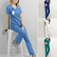 thumbnail image 2 of Scrubs Set For Women V Neck Short Sleeves Uniform With Pockets Non-sticky Hair Workwear For PetA Short Sleeved Suit RedL, 2 of 5