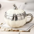 thumbnail image 2 of Pumpkin Shaped Ceramic Coffee Cup, Mug with Lid , Multifunctional Dessert Cup with Comfortable Ergonomic Handle, Ideal Decoration and Gift for Halloween -10.5 Ounces, 2 of 6