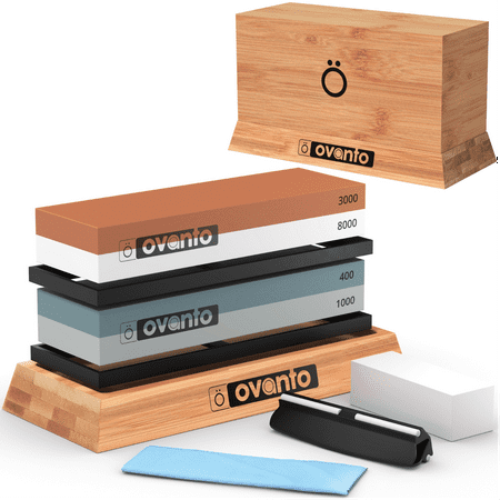 

Ovanto Knife Sharpening Stone 400-8000 Grits Corundum Made Bamboo Premium Box with Lid