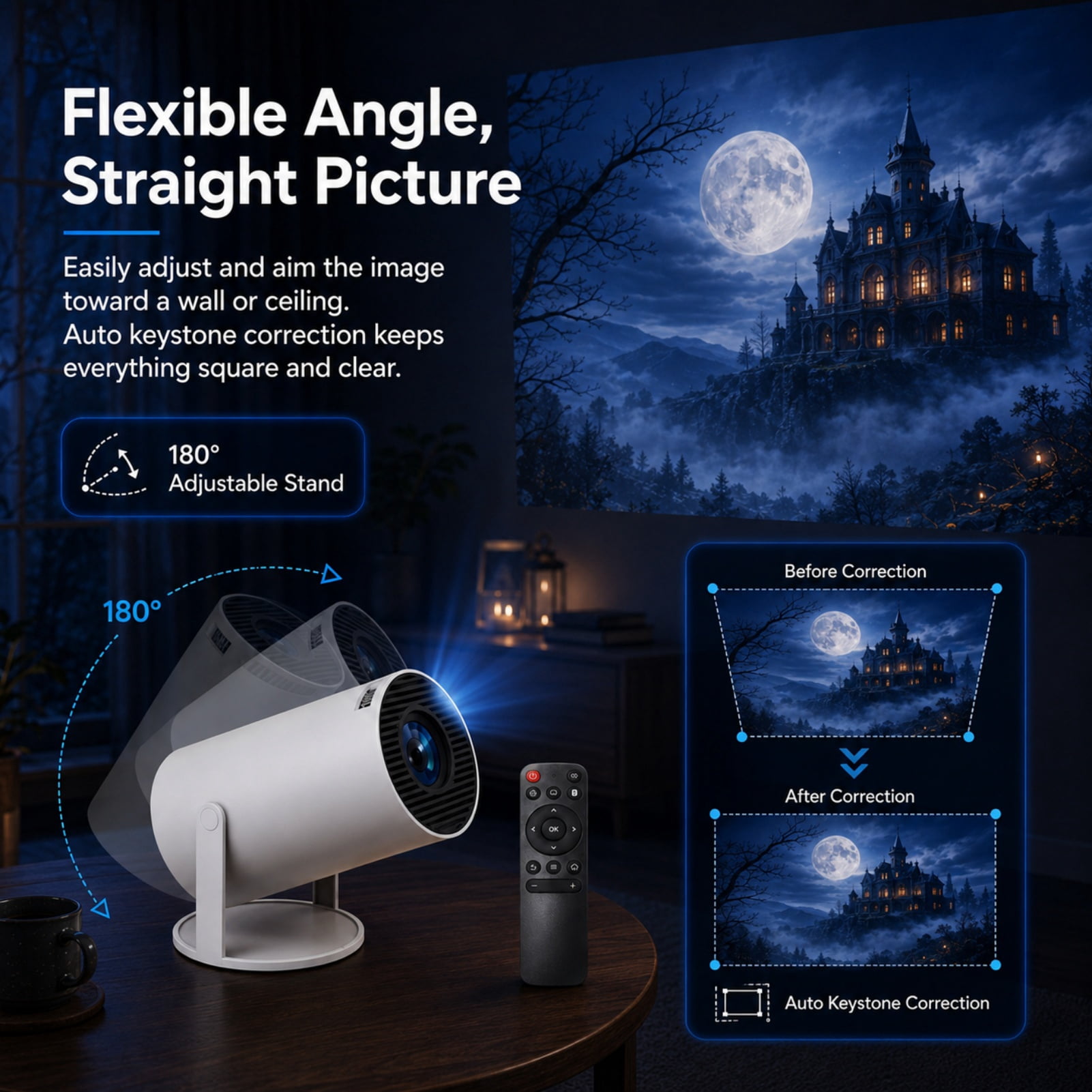 Panefright Halloween Window Projector, Bluetooth and Wifi Capabilities, Flexible 180° Projection and Automatic Image Calibration, HD Input Support with Built-In Audio, Suitable for Halloween