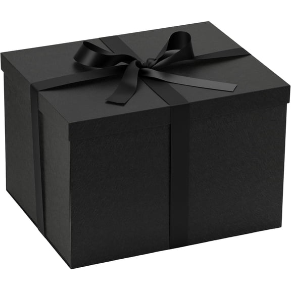 Extra Large Gift Box,15x12x10 Inches Black Gift Boxes with Lids for Presents,10-inch Deep Box for Birthday Valentine's Day Graduation Anniversary.Contains Card Ribbon Shredded paper
