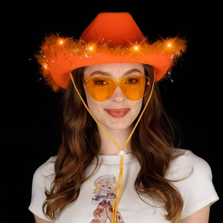 Funcredible Orange Cowgirl Hat with Glasses - Halloween  display picture 3