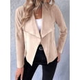 thumbnail image 4 of Women'S Faux Suede Jackets Fashion Fall Clothes Long Sleeve Open Front Cropped Coat Outwear Apricot Color L, 4 of 8