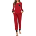 thumbnail image 2 of Pyjamas pour Femmes, Ensemble de Pyjamas 2 Pcs pour Femmes Rayé Col Rond Manches Longues Pantalon Poche Vêtements de Nuit Décontractés, 2 of 8