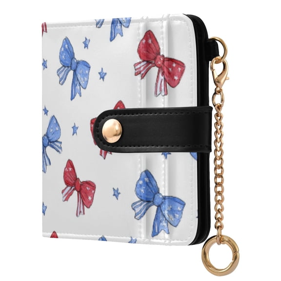 Womens Wallet PU Leather Bifold Small Purse with RFID Blocking Credit Card Holder Hand-drawn Bows