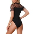 thumbnail image 3 of INSPIRE CHIC Women's Polka Dots Mesh Sheer Short Sleeve Skinny Party Bodysuit Top XS Black, 3 of 6