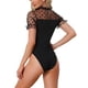 thumbnail image 3 of INSPIRAR CHIC Blusa de cuerpo ajustado de malla transparente con mangas cortas y lunares para mujer XL negra, 3 of 6