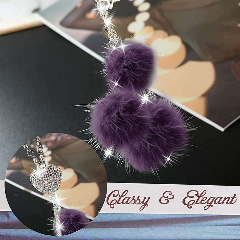 Bling Car Accessories for Women ＆ Men Bling White Heart and Purple Fuzzy  Drops Bling Rinestones Diamond Car Accessories Crystal Car Rear View Mirror  Charms,Lucky Hanging Accessories (Purple) 