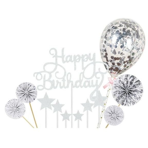 Catinbow Happy Birthday Cake Topper, 1 Set Birthday Cupcake Toppers Cake Decorations with Confetti Balloon for Girls Kids Baby Birthday Party
