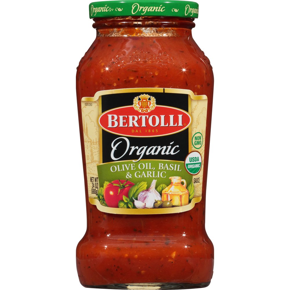 Bertolli Organic Traditional Olive Oil, Basil & Garlic Pasta Sauce, 24