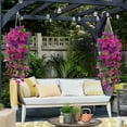 thumbnail image 4 of ZULAR 2 Pack Uv-Resistant Artificial Hanging Flowers-29.5" Lifelike Morning Glory Petunias with Eucalyptus Leaves for Outdoor Garden,Fence & Patio Decor, 4 of 7