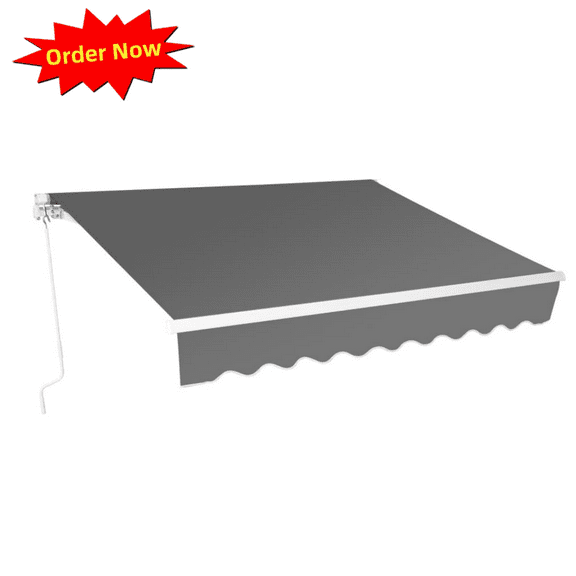 Tcbosik Manual Retractable Awning, 13x8ft Outdoor Sun Shade with Crank Handle for Balcony, Patio, Backyard, Gray