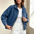 thumbnail image 7 of WRFWUL Womens Denim Bomber Jacket Zip Up Long Sleeve Jean Jackets Fall Casual Fashion Streetwear Outerwear, 7 of 7