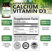 Calcium 1200 mg with Vitamin D3 - Best Absorption & Bone Health Support Supplement for Women & Men - Bone Strength, Teeth & Immune Support - Natural Calcium & D3 Pills - Bottled in USA - 60 Tablets