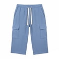thumbnail image 4 of BiZtdJrK Mens Capri Sweatpants with Pockets Drawstring Elastic Waist Straight Leg Cargo Capris Loose Fit Comfy Solid Color Summer Pants Light Blue XXL, 4 of 6