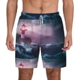 thumbnail image 2 of Picia lighthouse Waves Torrential Rain pattern Mens Swim Trunks with Compression Liner Stretch Beach Shorts Quick Dry with Zipper Pockets No-Chafing Board Shorts-Small, 2 of 9