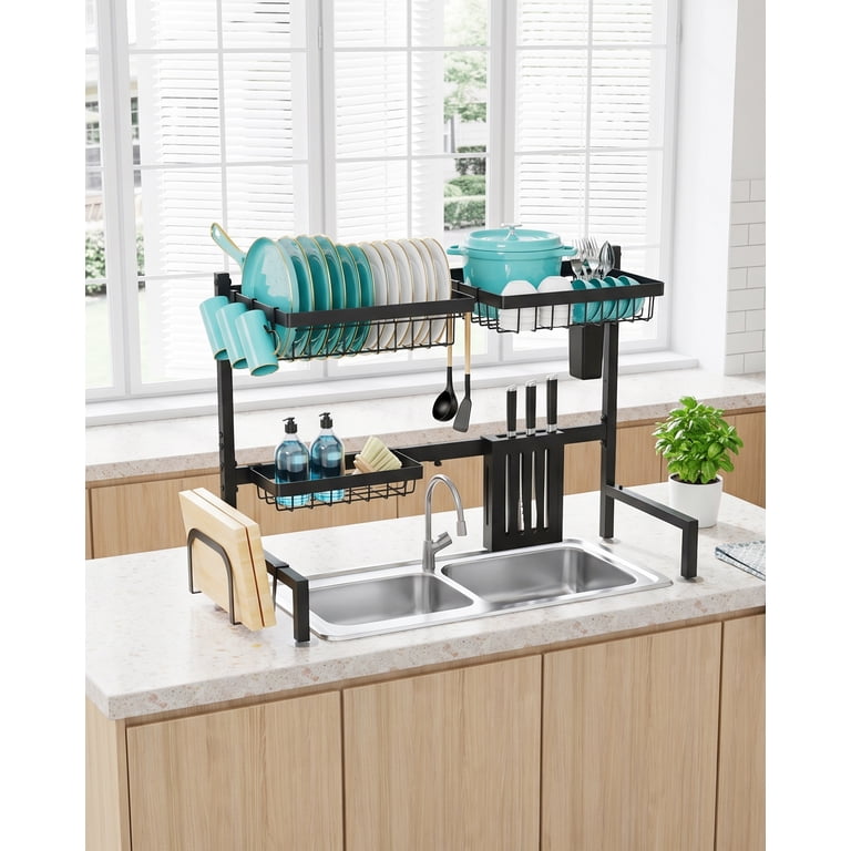 Sakugi Over-the-Sink Dish Drying Rack, Stainless Steel, Black photo 7