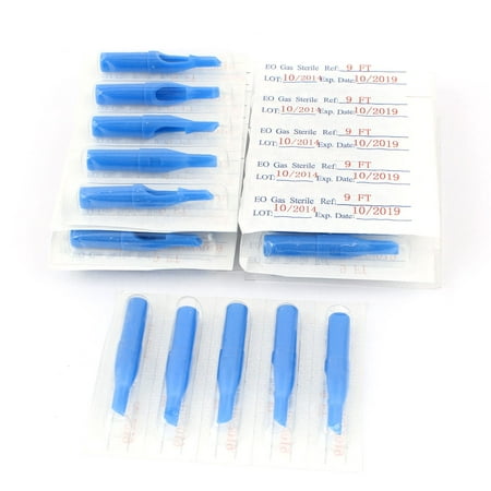 50 Pcs Disposable Tattoo Tip Tube Nozzle 9FT Blue for Flat/Magnum Shader