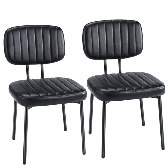 FENGFAN Mid Century Modern Dining Chairs Set of 2 Black Faux Leather Cushion Metal Frame Kitchen Chairs