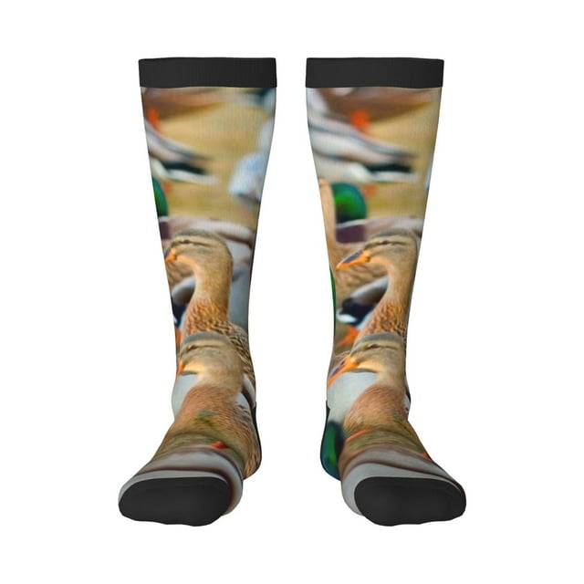Lsque Chaussettes Imprimées Canards Col Rond Hommes Femmes Légères Fines Chaussettes Décontractées Mi-Mollet, Chaussettes Hauteur Genou, Chaussettes en Coton