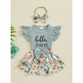 thumbnail image 4 of Musuos Newborn Girl Skirt Set 3M 6M Ribbed Letter Print Short Sleeve Romper Floral Print Ruffles Skirts Headband 3Pcs Clothes Set, 4 of 9