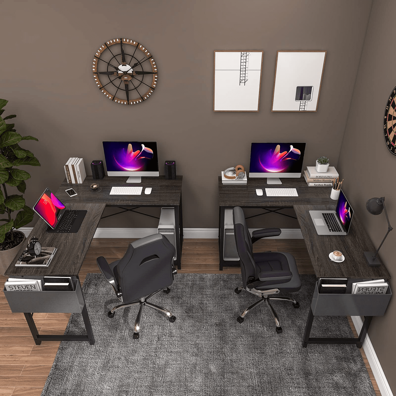 L Shaped Desk with Side Storage Bag and CPU Stand Shelf for Home Office Computer, 49 Inch, Grey Wood