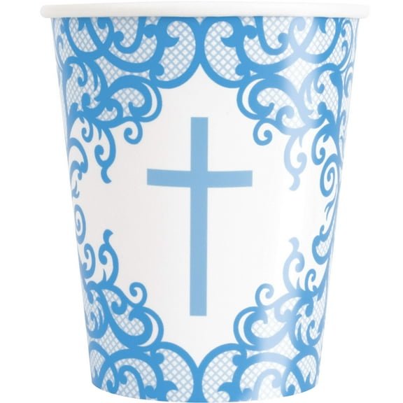 Fancy Blue Cross Paper Cups - 8 Pcs