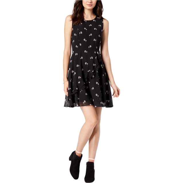 maison Jules Vestido acampanado con volantes estampados para mujer, Negro, 8